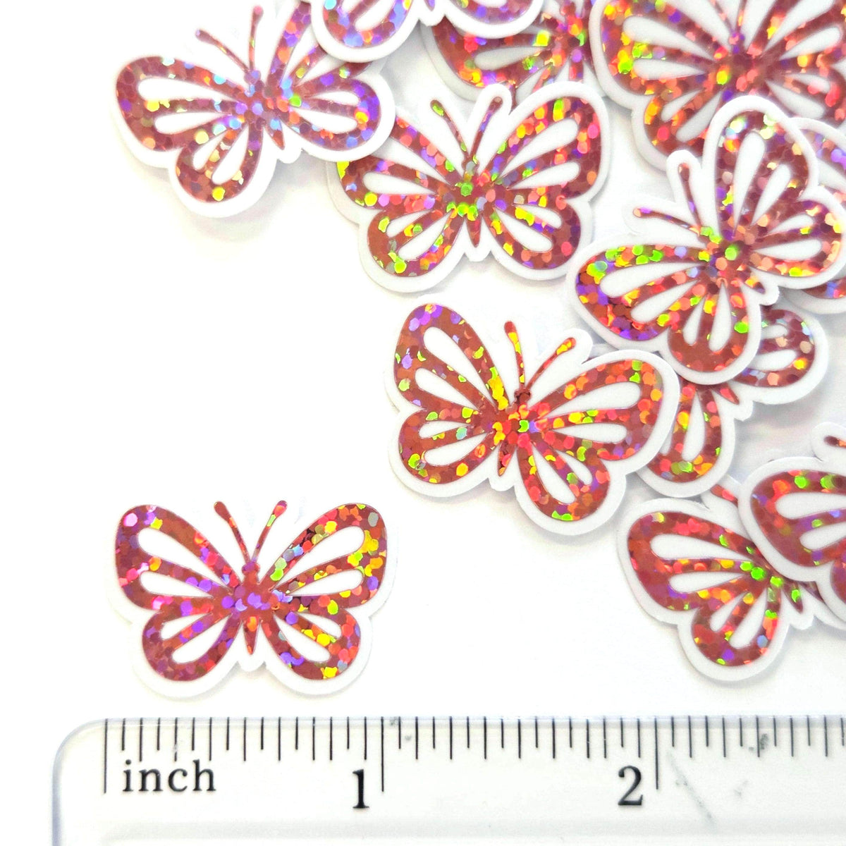 Mini Pink Butterfly Sparkly Stickers, Waterproof Vinyl Decals, Die Cut Crafting Supplies