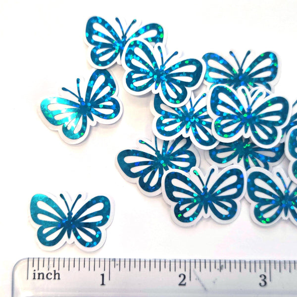 Mini Turquoise Butterfly Stickers, 10 Waterproof Die Cut Vinyl Decals, Peel & Stick, choose amount