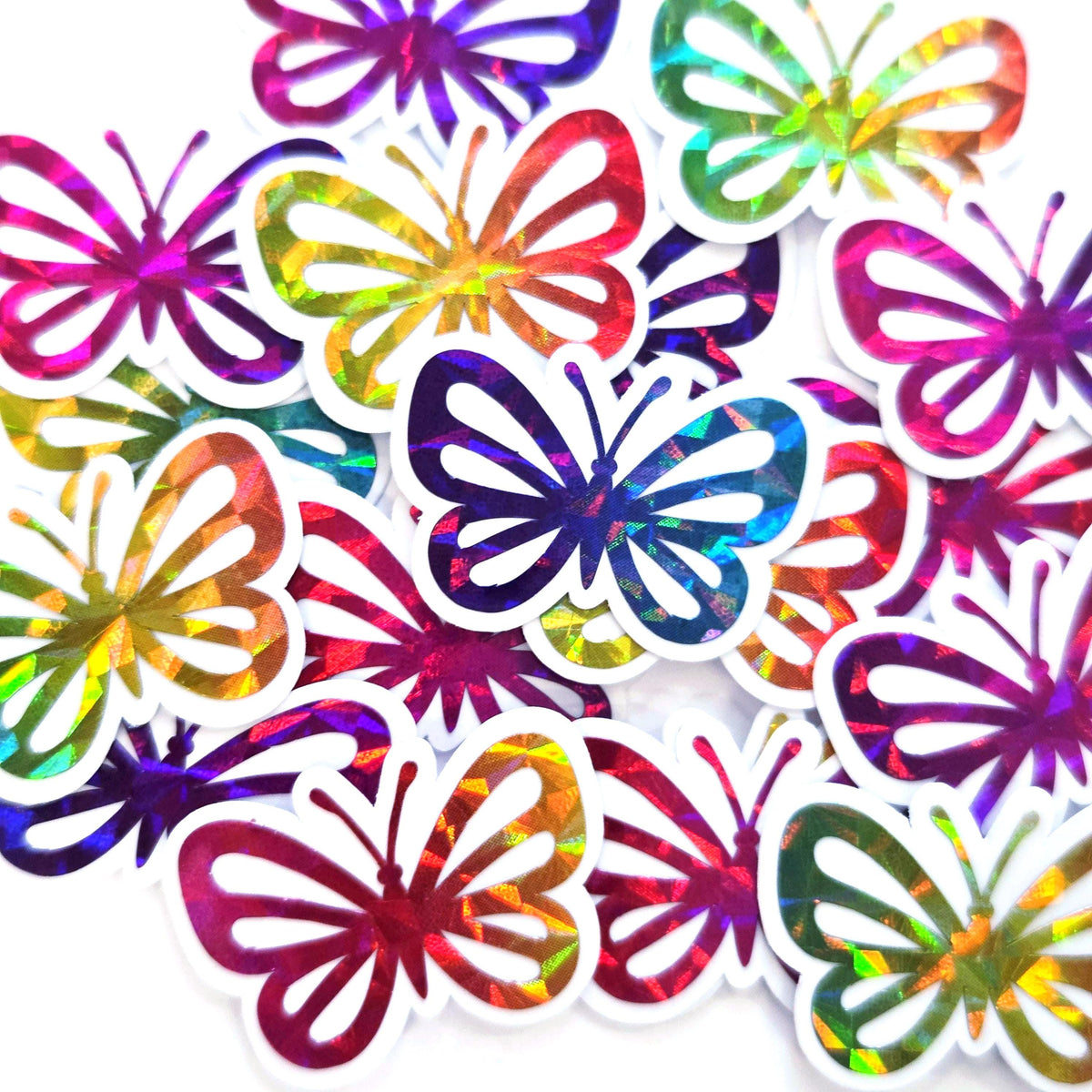 Mini Butterfly Stickers, Sparkly Rainbow Vinyl Decals, Waterproof Peel-and-Stick Butterflies