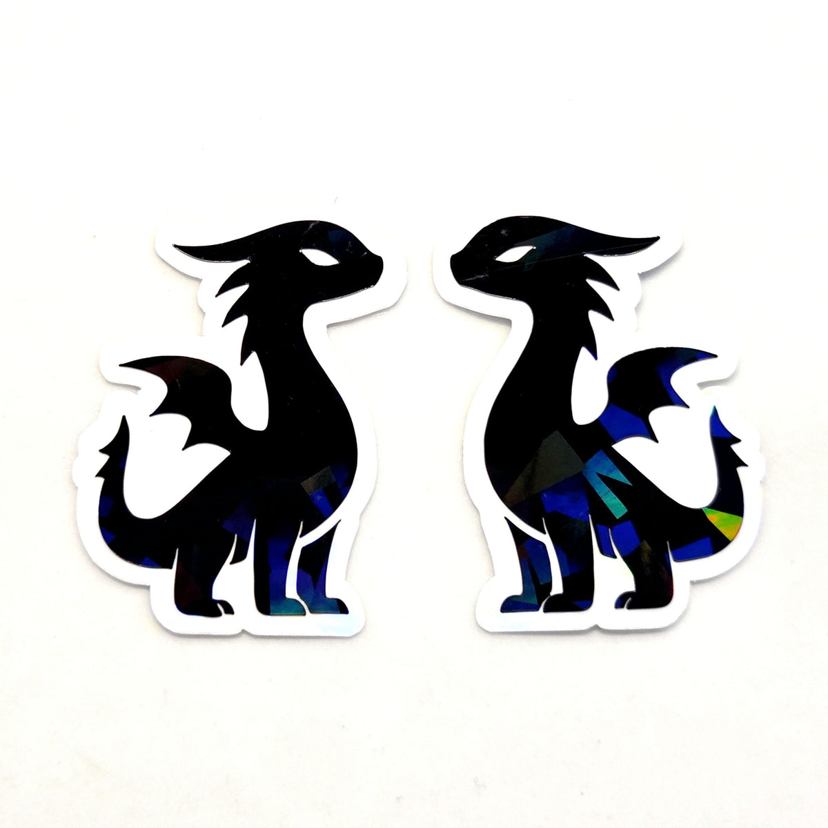 Mini Black Dragon Stickers, set of 6 or more, Die Cut Sparkly Vinyl Decals, Peel & Stick, choose amount.