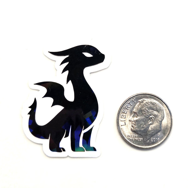 Mini Black Dragon Stickers, set of 6 or more, Die Cut Sparkly Vinyl Decals, Peel & Stick, choose amount.