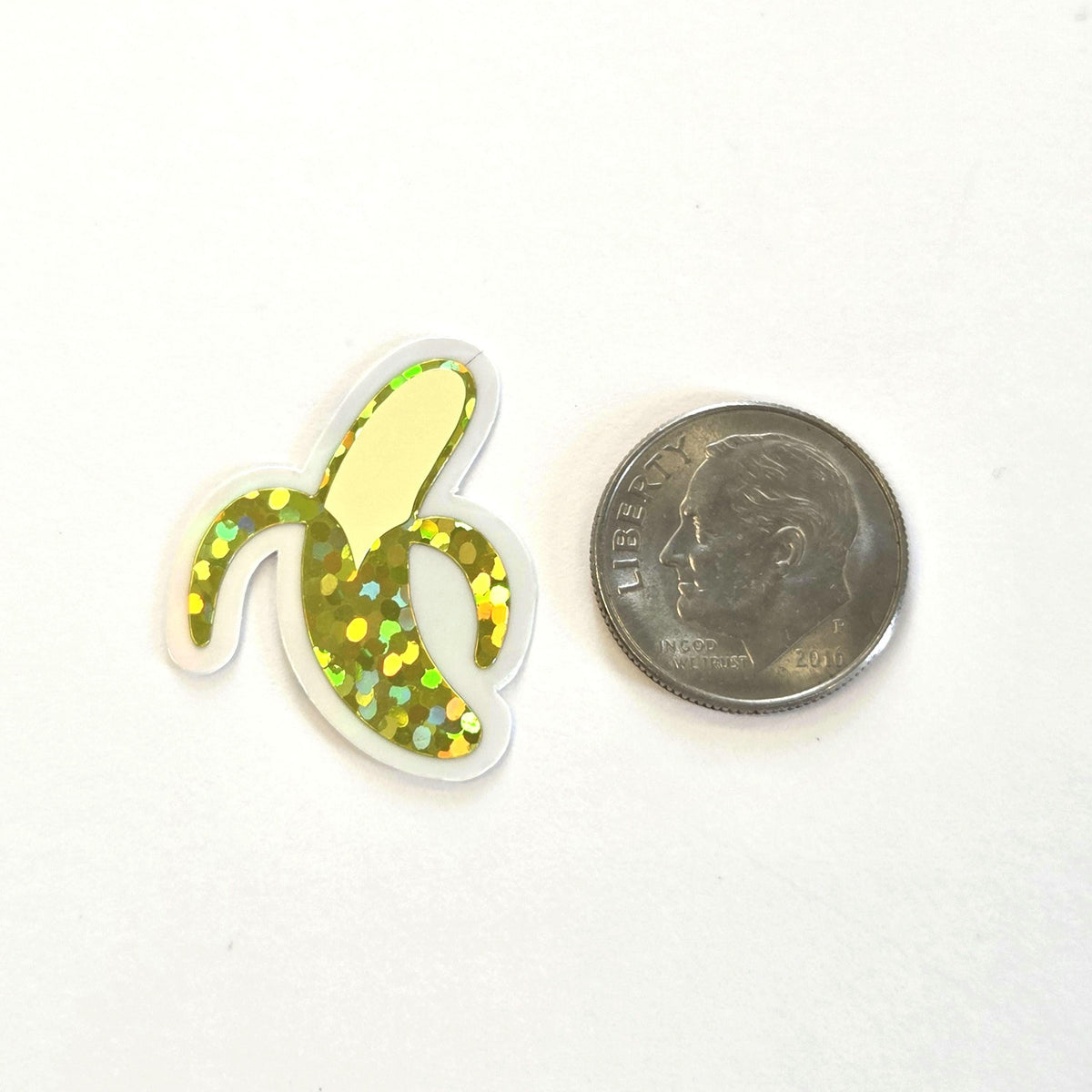 Mini Banana Stickers, die-cut sparkly fruit stickers for journals, scrapbooks and planners.