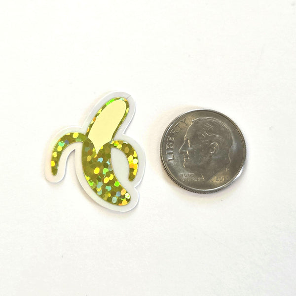 Mini Banana Stickers, die-cut sparkly fruit stickers for journals, scrapbooks and planners.