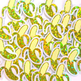 Mini Banana Stickers, die-cut sparkly fruit stickers for journals, scrapbooks and planners.