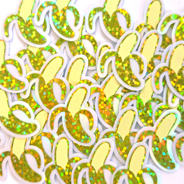 Mini Banana Stickers, die-cut sparkly fruit stickers for journals, scrapbooks and planners.