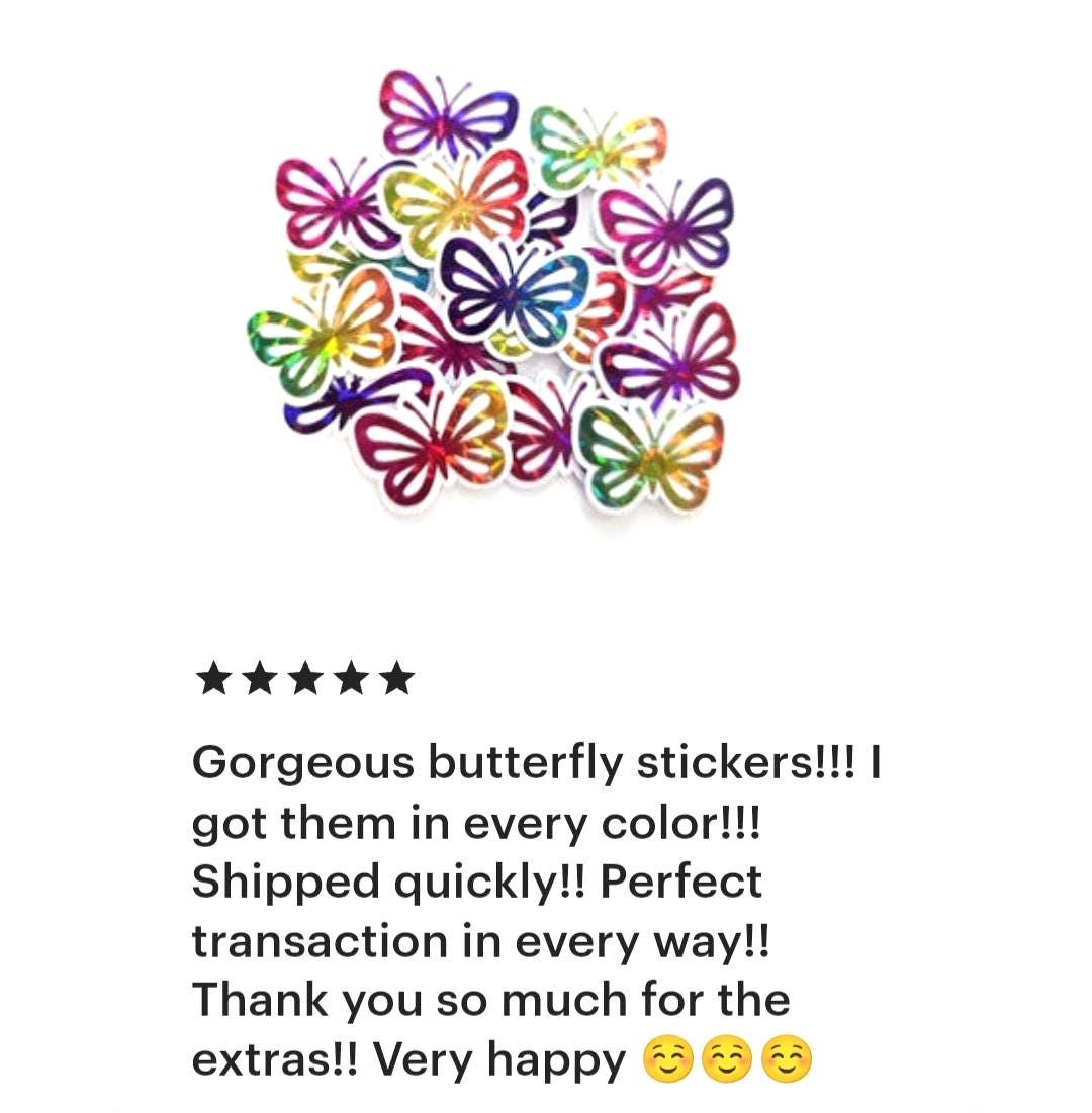 Mini Butterfly Stickers, Sparkly Rainbow Vinyl Decals, Waterproof Peel-and-Stick Butterflies