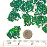 Mini Green Frog Stickers, Die Cut Glitter Vinyl Decals, Peel & Stick, choose amount.