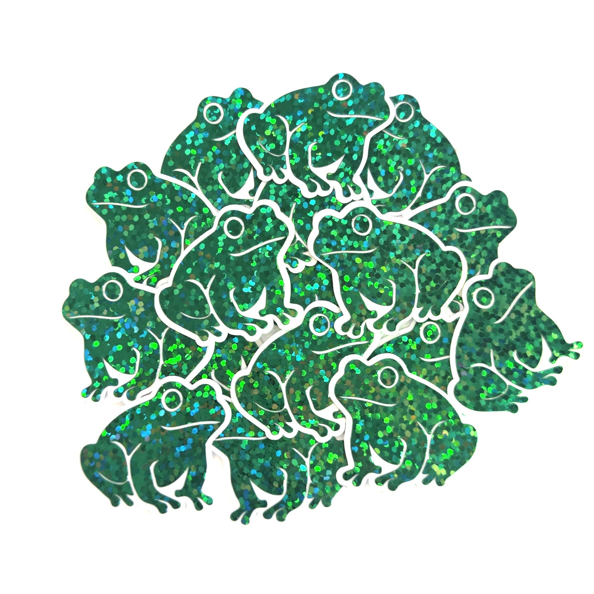 Mini Green Frog Stickers, Die Cut Glitter Vinyl Decals, Peel & Stick, choose amount.