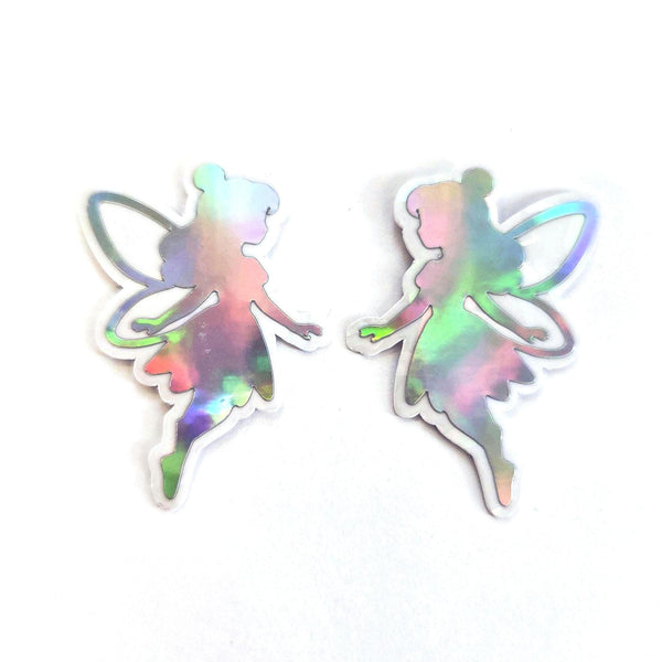 Mini Fairy Stickers, set of 10 or more, iridescent silver Die-Cut Vinyl Decals, Peel & Stick, choose amount.