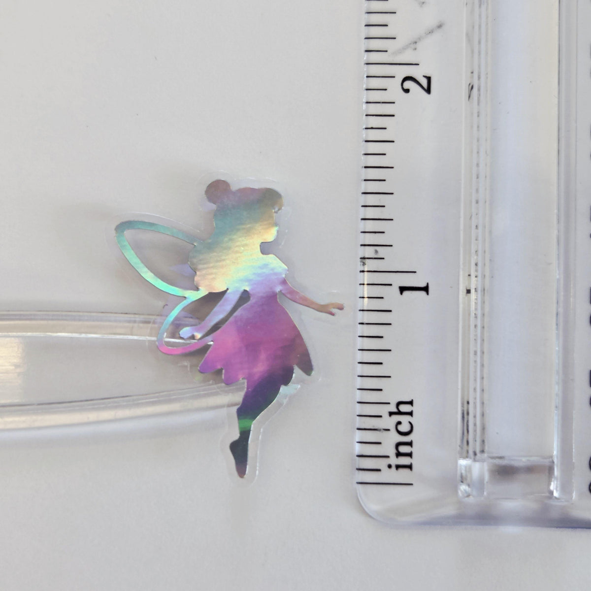 Mini Fairy Stickers, set of 10 or more, iridescent silver Die-Cut Vinyl Decals, Peel & Stick, choose amount.