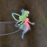 Mini Fairy Stickers, set of 10 or more, iridescent silver Die-Cut Vinyl Decals, Peel & Stick, choose amount.