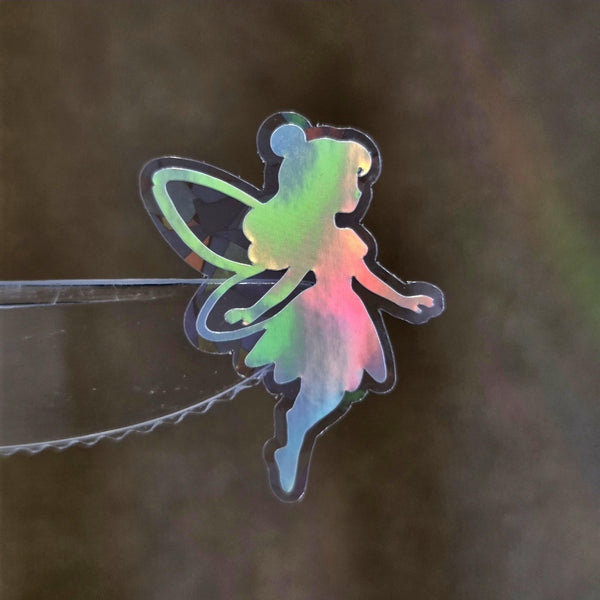 Mini Fairy Stickers, set of 10 or more, iridescent silver Die-Cut Vinyl Decals, Peel & Stick, choose amount.
