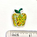 Green Bell Pepper Stickers, Vegerable Garden Die Cut Glitter Vinyl Decals, Peel & Stick, choose amount
