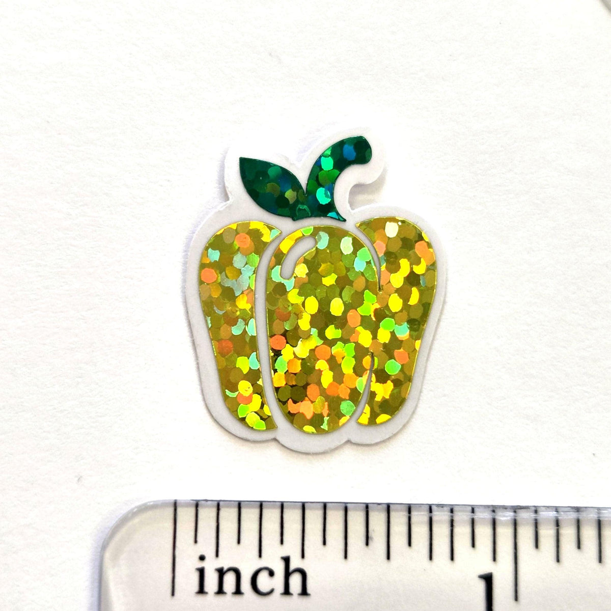 Red Bell Pepper Stickers, Vegetable Garden Die Cut Glitter Vinyl Decals, Peel & Stick, choose amount