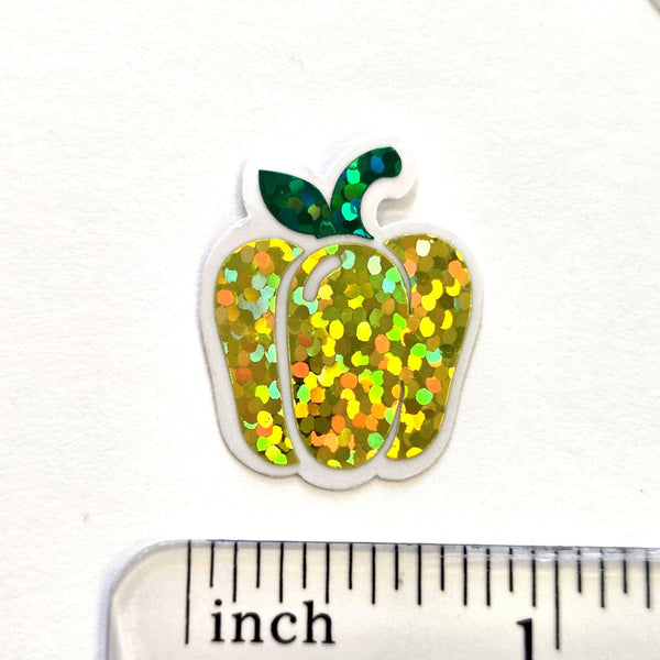 Red Bell Pepper Stickers, Vegetable Garden Die Cut Glitter Vinyl Decals, Peel & Stick, choose amount