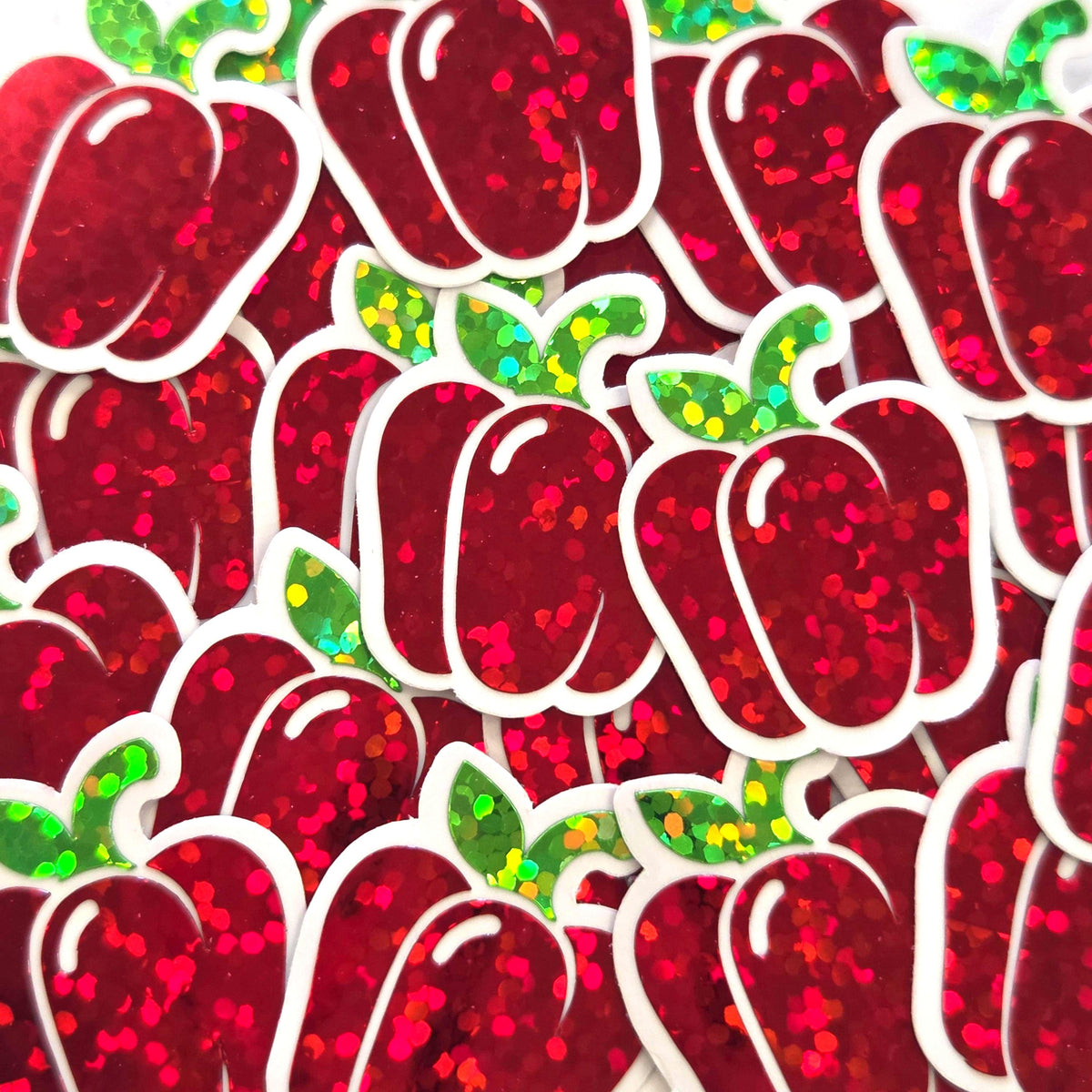Red Bell Pepper Stickers, Vegetable Garden Die Cut Glitter Vinyl Decals, Peel & Stick, choose amount