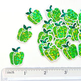 Mini Green Bell Pepper Stickers, Vegerable Garden Die Cut Glitter Vinyl Decals, Peel & Stick, choose amount
