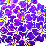 Mini Purple Hibiscus Flower Stickers, tropical blooms, summer garden, island beach wedding stickers
