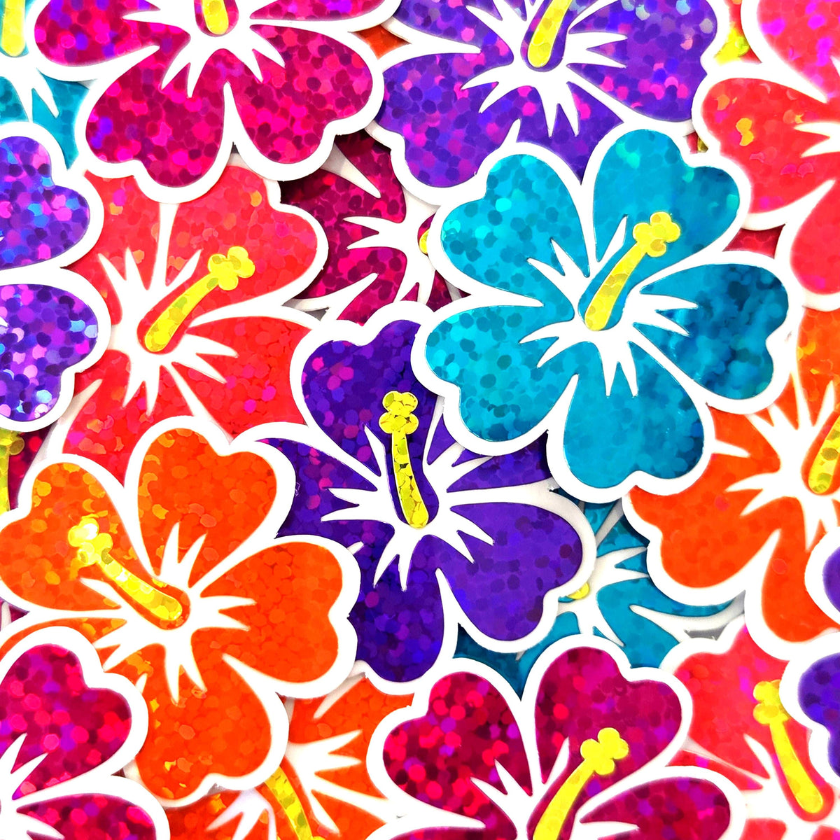 Mini Turquoise Hibiscus Flower Stickers, tropical blooms, summer garden, island beach wedding stickers, choose color.