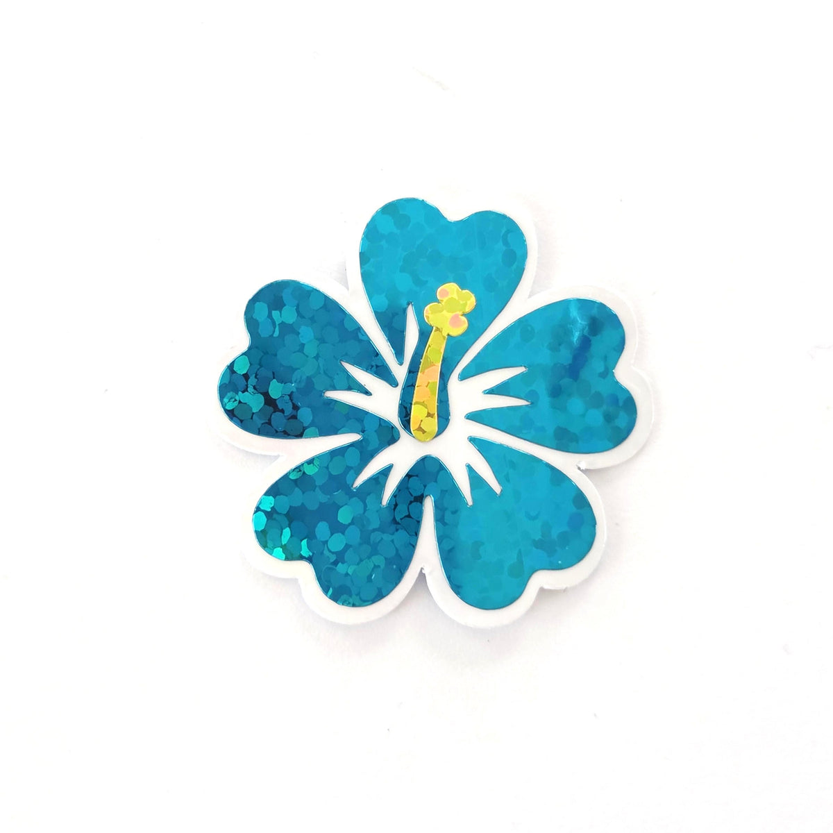 Mini Orange Glitter Hibiscus Flower Stickers, Tropical Die Cut Blooms, Clear Outline Vinyl