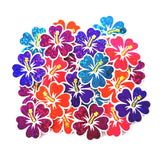 Mini Orange Glitter Hibiscus Flower Stickers, Tropical Die Cut Blooms, Clear Outline Vinyl