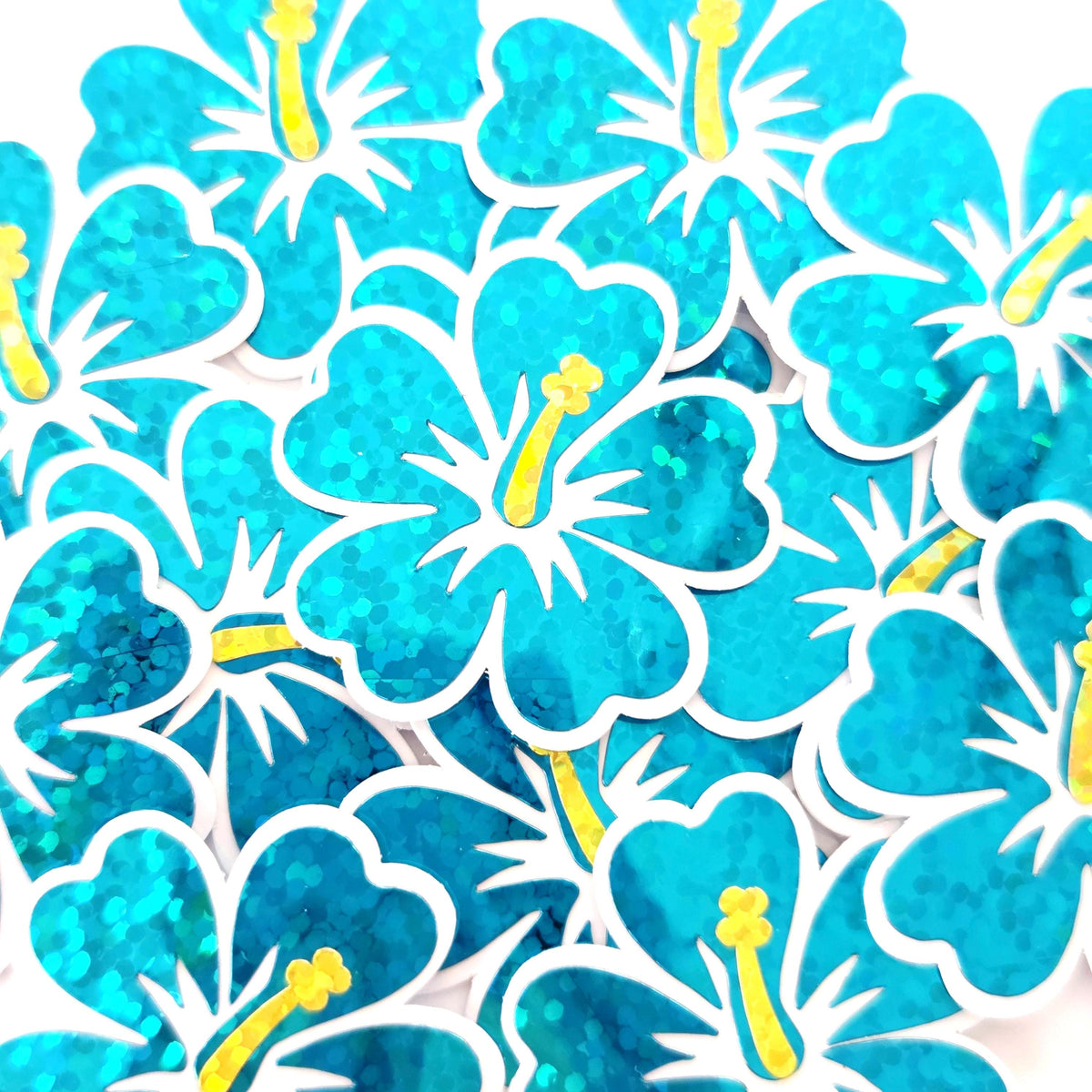 Mini Turquoise Hibiscus Flower Stickers, tropical blooms, summer garden, island beach wedding stickers, choose color.