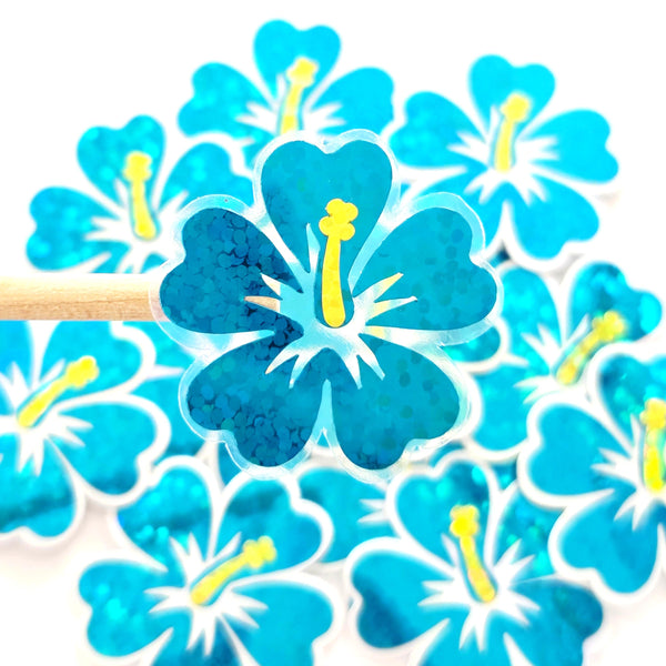 Mini Turquoise Hibiscus Flower Stickers, tropical blooms, summer garden, island beach wedding stickers, choose color.