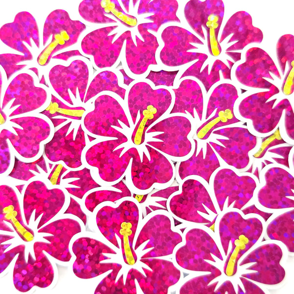 Mini Magenta Pink Hibiscus Flower Stickers, tropical blooms, summer garden, island beach wedding stickers, choose color.