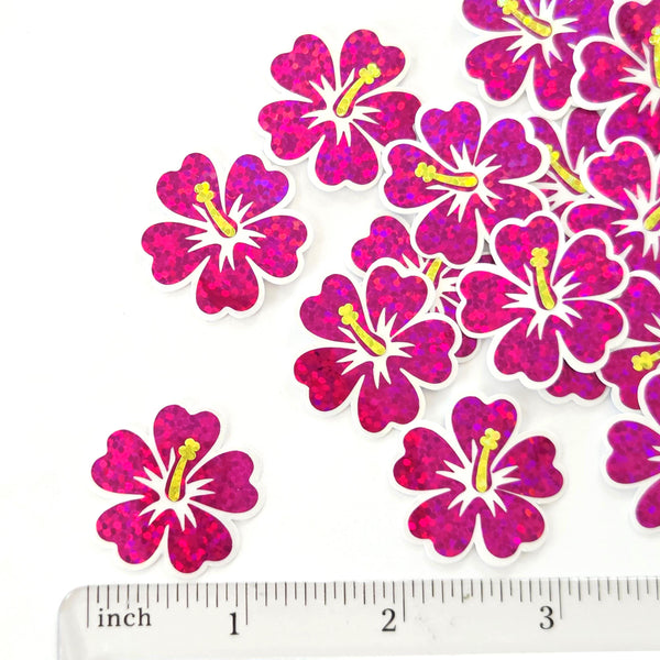 Mini Magenta Pink Hibiscus Flower Stickers, tropical blooms, summer garden, island beach wedding stickers, choose color.