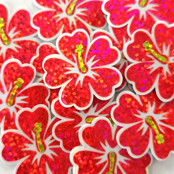 Mini Pink Hibiscus Flower Stickers, tropical blooms, summer garden, island beach wedding stickers, choose color.