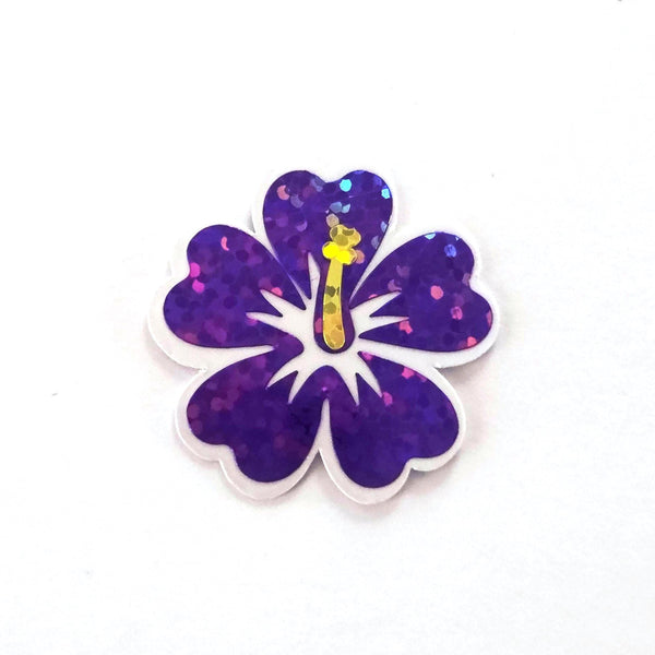 Mini Orange Glitter Hibiscus Flower Stickers, Tropical Die Cut Blooms, Clear Outline Vinyl
