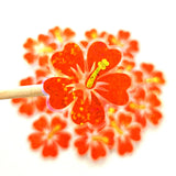 Mini Orange Glitter Hibiscus Flower Stickers, Tropical Die Cut Blooms, Clear Outline Vinyl
