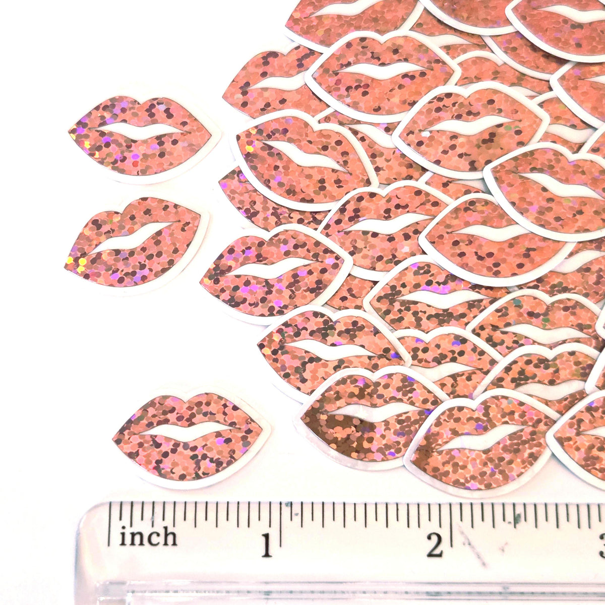 Mini Pink Lips Stickers, Waterproof Die Cut Glitter Vinyl Decals, Peel & Stick, scrapbook embellishments craft supply