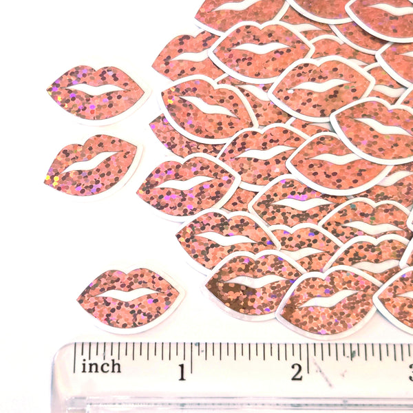 Mini Pink Lips Stickers, Waterproof Die Cut Glitter Vinyl Decals, Peel & Stick, scrapbook embellishments craft supply