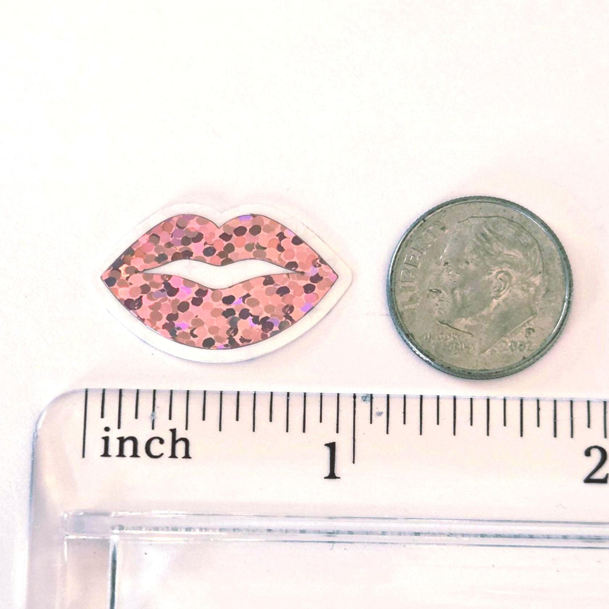 Mini Pink Lips Stickers, Waterproof Die Cut Glitter Vinyl Decals, Peel & Stick, scrapbook embellishments craft supply