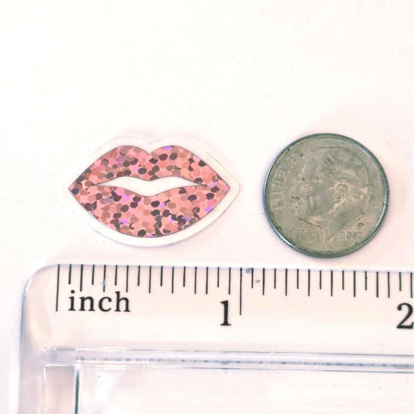 Mini Pink Lips Stickers, Waterproof Die Cut Glitter Vinyl Decals, Peel & Stick, scrapbook embellishments craft supply