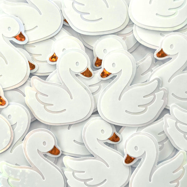 Mini White Swan Stickers, Individual peel and stick die-cut bird decals for summer wedding decor