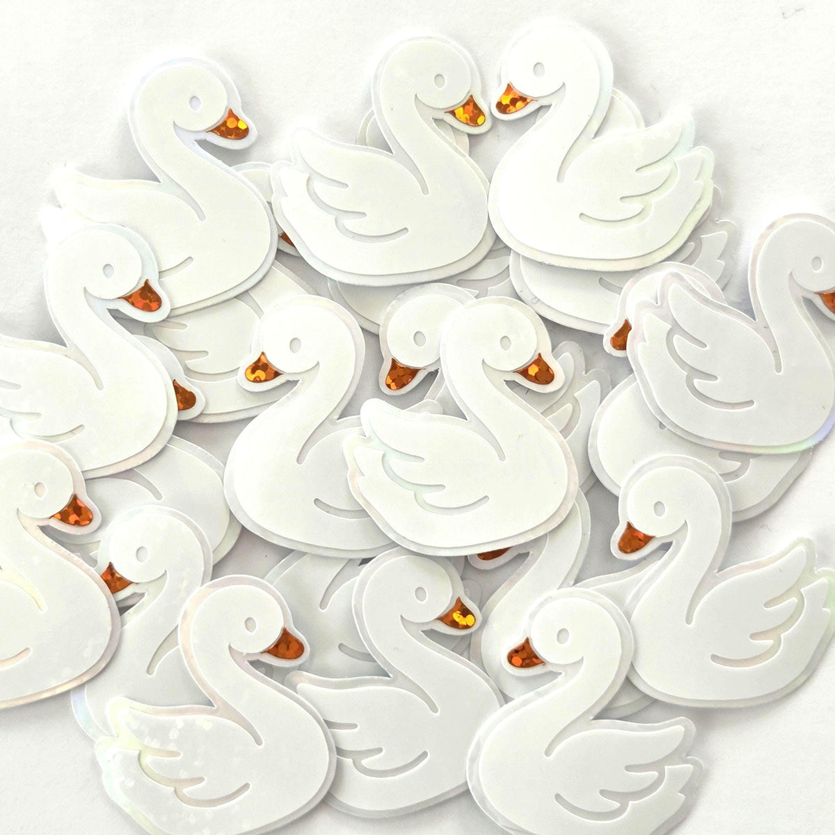 Mini White Swan Stickers, Individual peel and stick die-cut bird decals for summer wedding decor