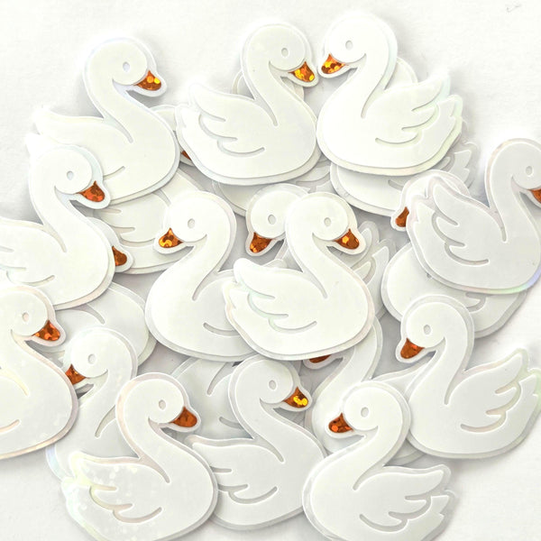 Mini White Swan Stickers, Individual peel and stick die-cut bird decals for summer wedding decor