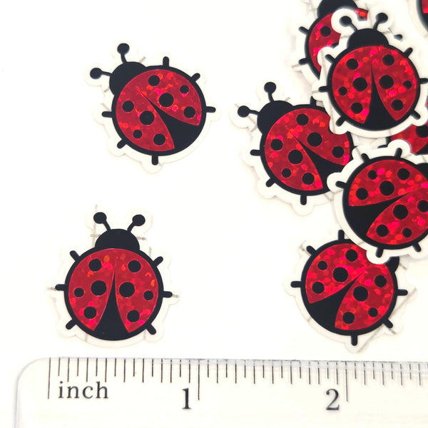 Pink Ladybug Stickers, Cute Bugs, Die Cut Glitter Vinyl Decals, Peel & Stick, choose amount