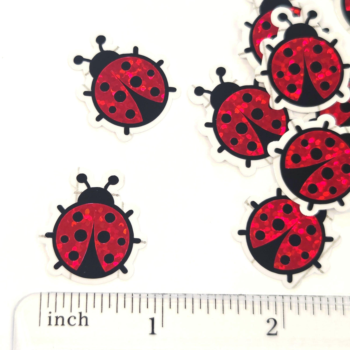 Red Ladybug Stickers, Cute Bugs, Die Cut Glitter Vinyl Decals, Peel & Stick, choose amount