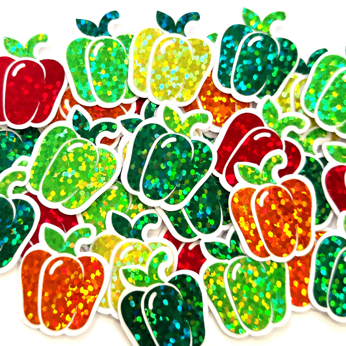 Bell Pepper Stickers, Vegetable Garden Die Cut Glitter Vinyl Decals, Peel & Stick, choose amount