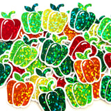 Bell Pepper Stickers, Vegetable Garden Die Cut Glitter Vinyl Decals, Peel & Stick, choose amount