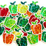 Bell Pepper Stickers, Vegetable Garden Die Cut Glitter Vinyl Decals, Peel & Stick, choose amount