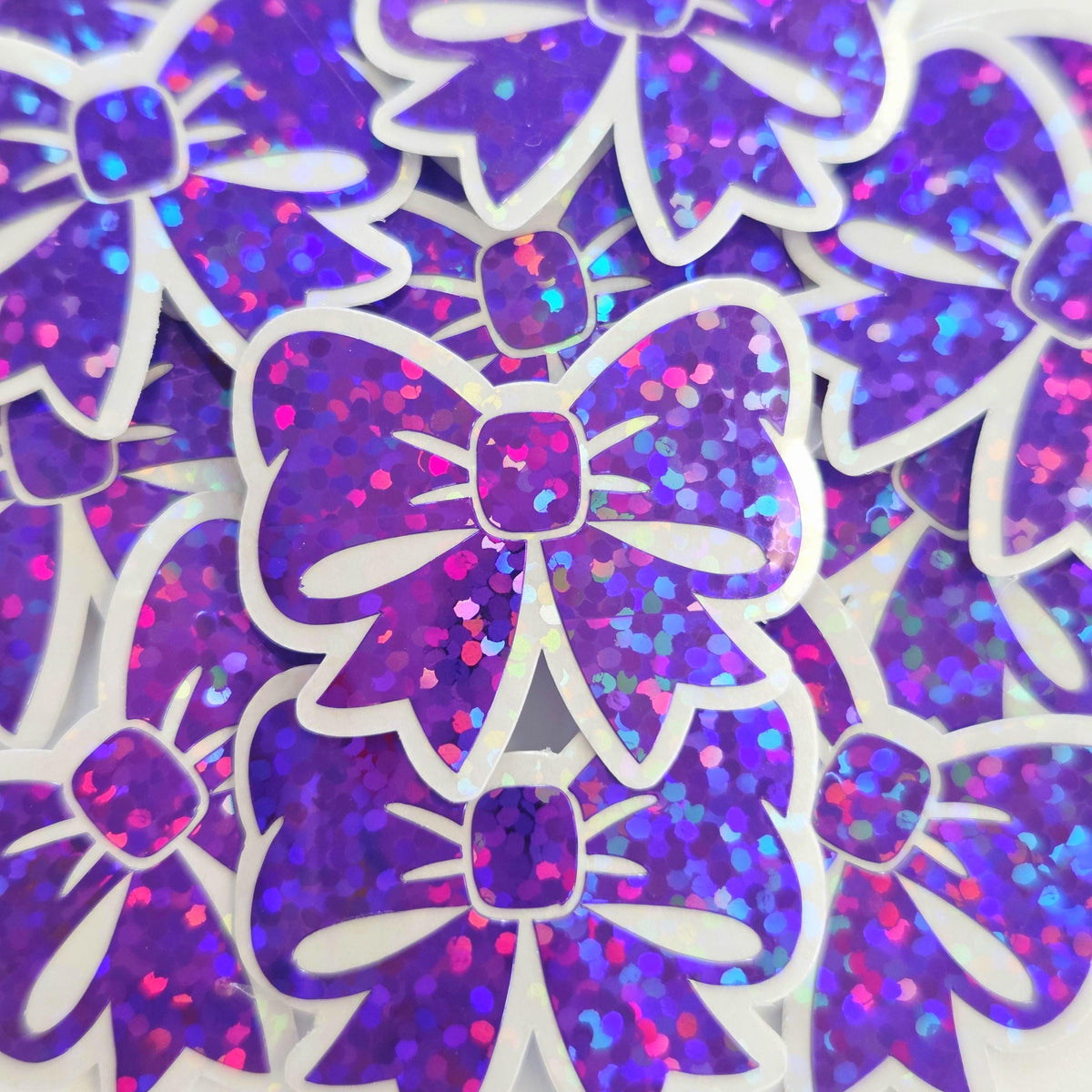 Mini Purple Bow Die Cut Stickers, Ribbon Decals, clear outline
