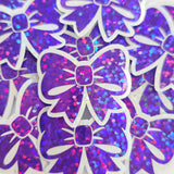 Mini Purple Bow Die Cut Stickers, Ribbon Decals, clear outline