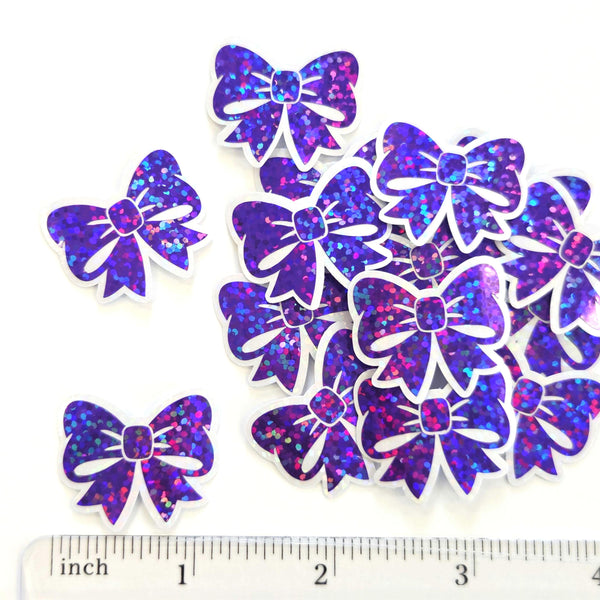 Mini Purple Bow Die Cut Stickers, Ribbon Decals, clear outline