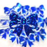 Mini Sparkly Blue Bow Stickers, Ribbon Decals, clear outline