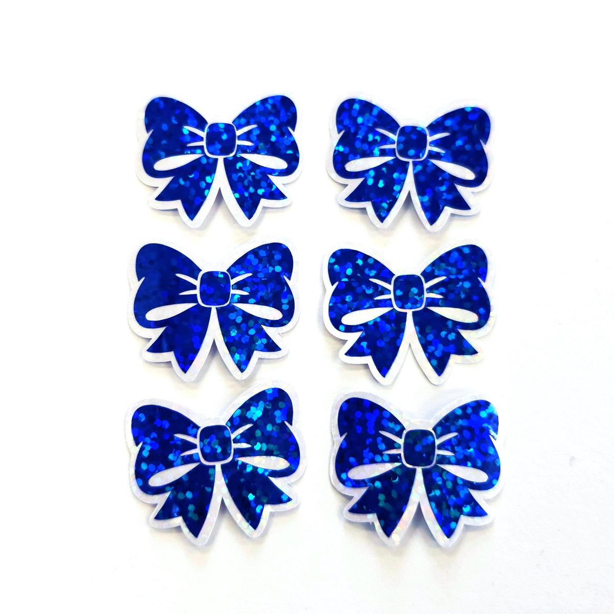 Mini Sparkly Blue Bow Stickers, Ribbon Decals, clear outline