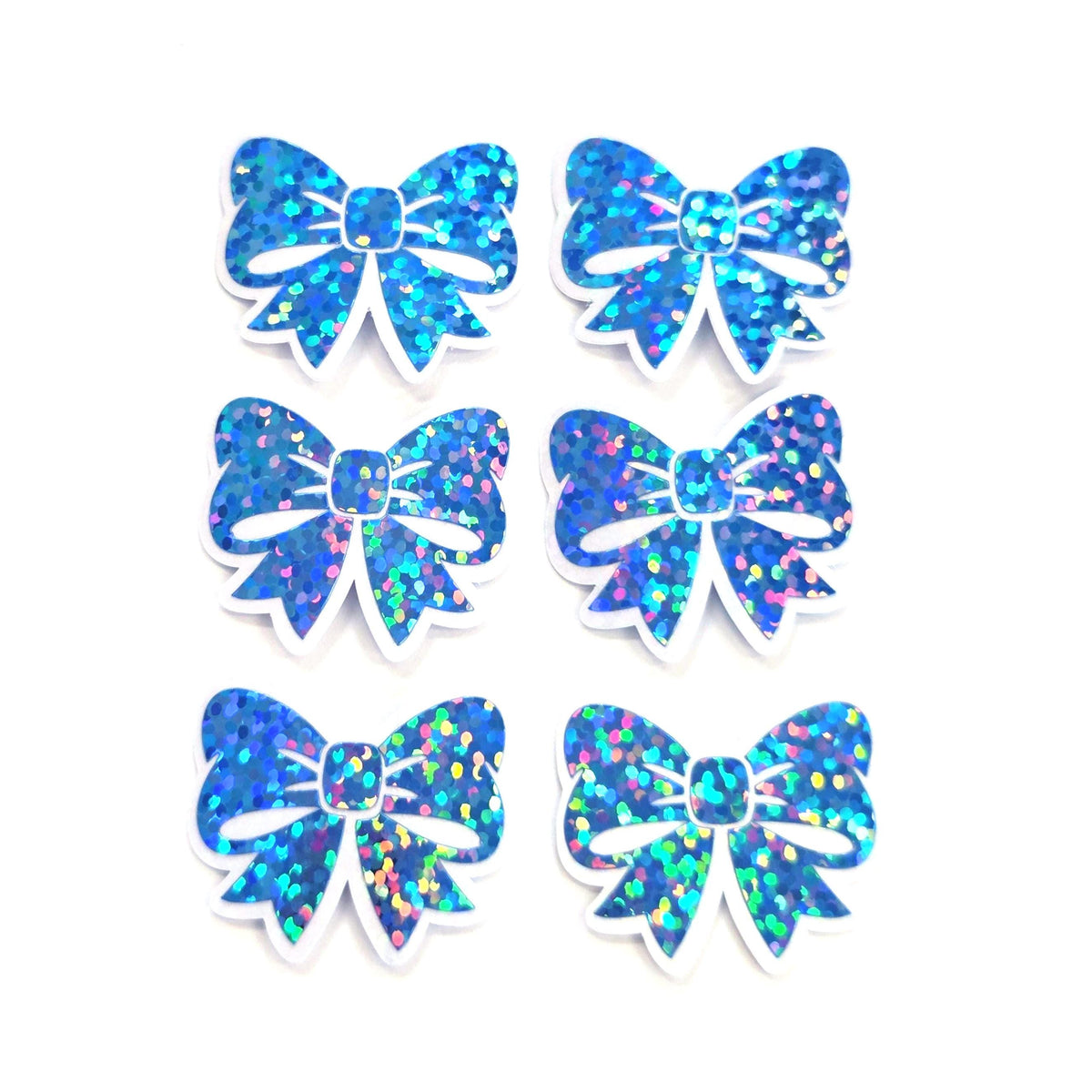 Mini Sparkly Light Blue Bow Stickers, Ribbon Decals, clear outline